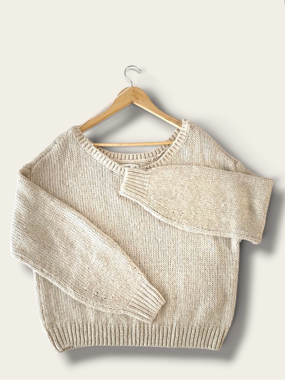 Hollister Cream Cropped Essential Chunky Knit Scoop Neck Sweater Size M